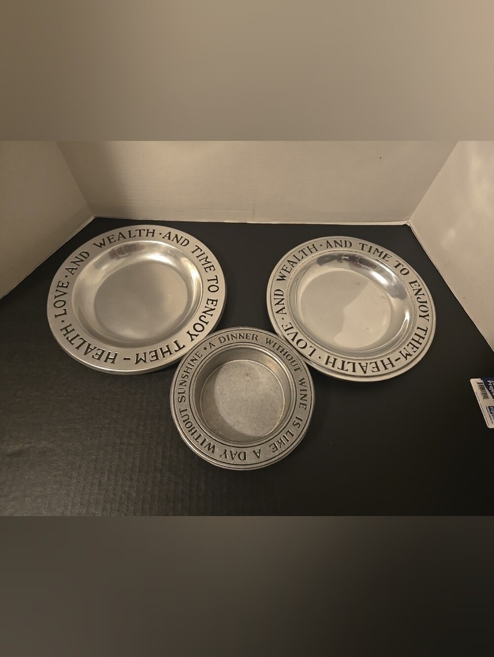 Wilton Pewter Silver 2 Plates 1 Wine Coadter Lot  Halloween Fall Decor